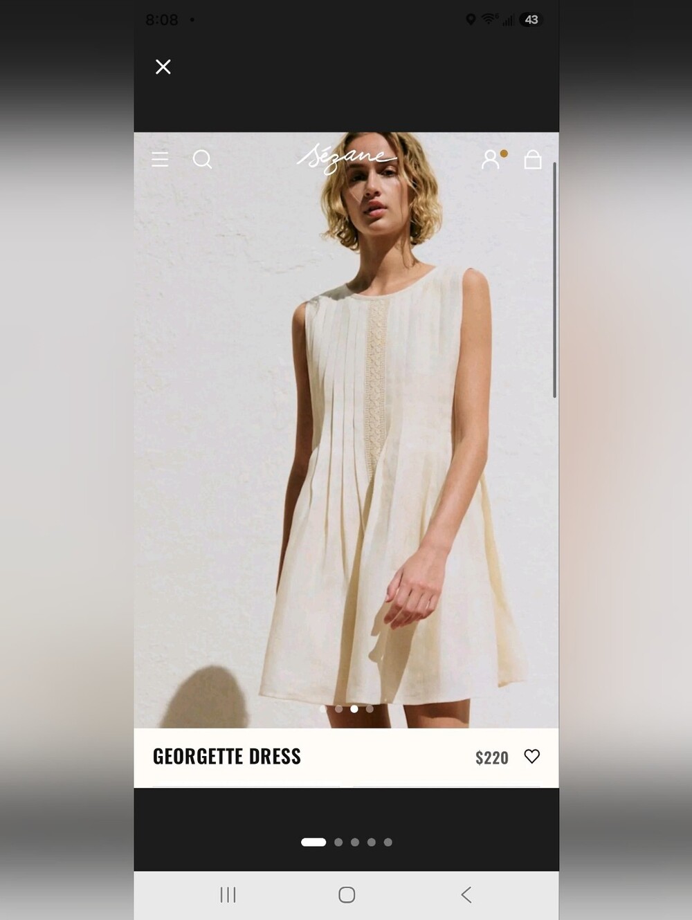 Sezane Cream Georgette Mini Dress with Pleated Front